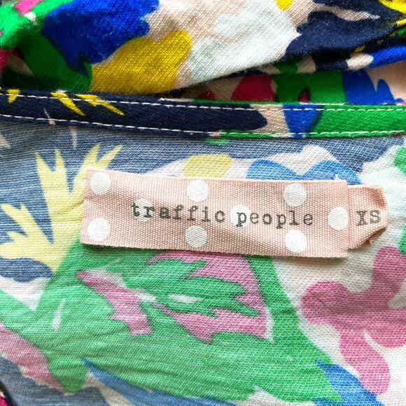 XS Summer Dress Ruffled Tiered Skirt Puffed Sleeves Colorful Abstract Botanical - Picture 9 of 9